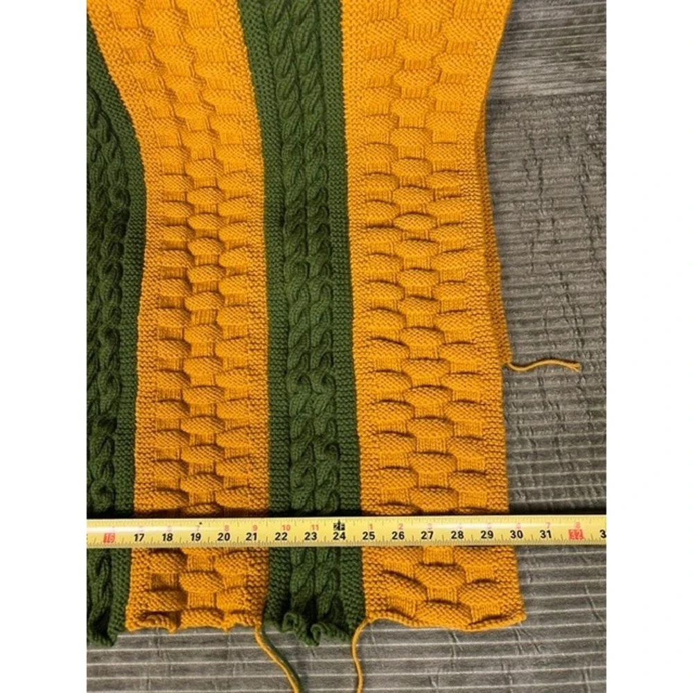 Handmade Crochet Blanket Orange Olive Green Striped Cable Basketweave 30x66